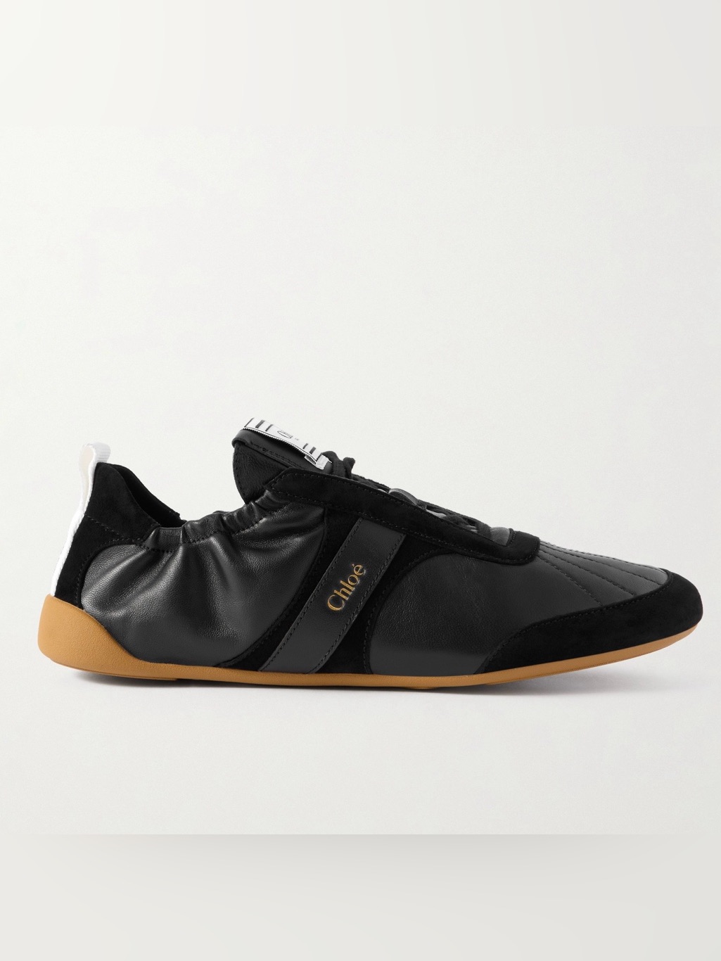 Chlo Kick Black Leather & Suede Sneakers With Gum Sole 38